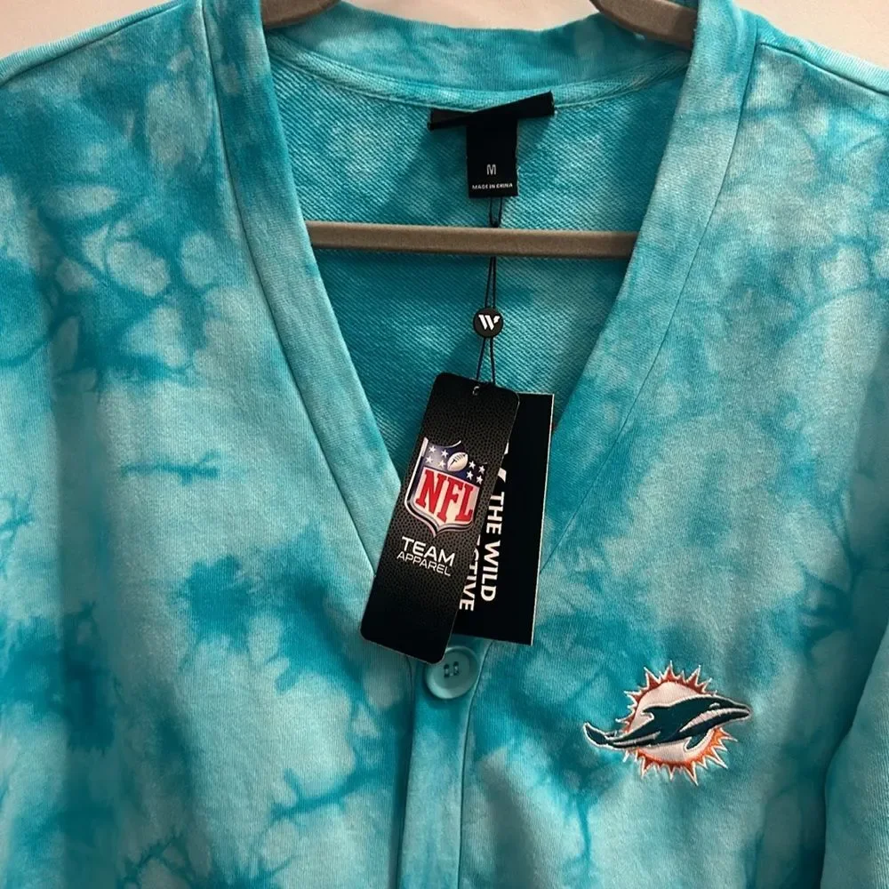 The Wild Collective Women's Miami Dolphins Tie Dye Aqua Cardigan NFL Size M